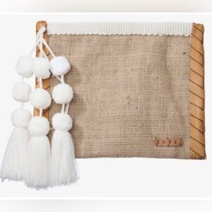 DUTZI Vintage Burlap Pouch Clutch Bag with Pompom Size Medium flaw